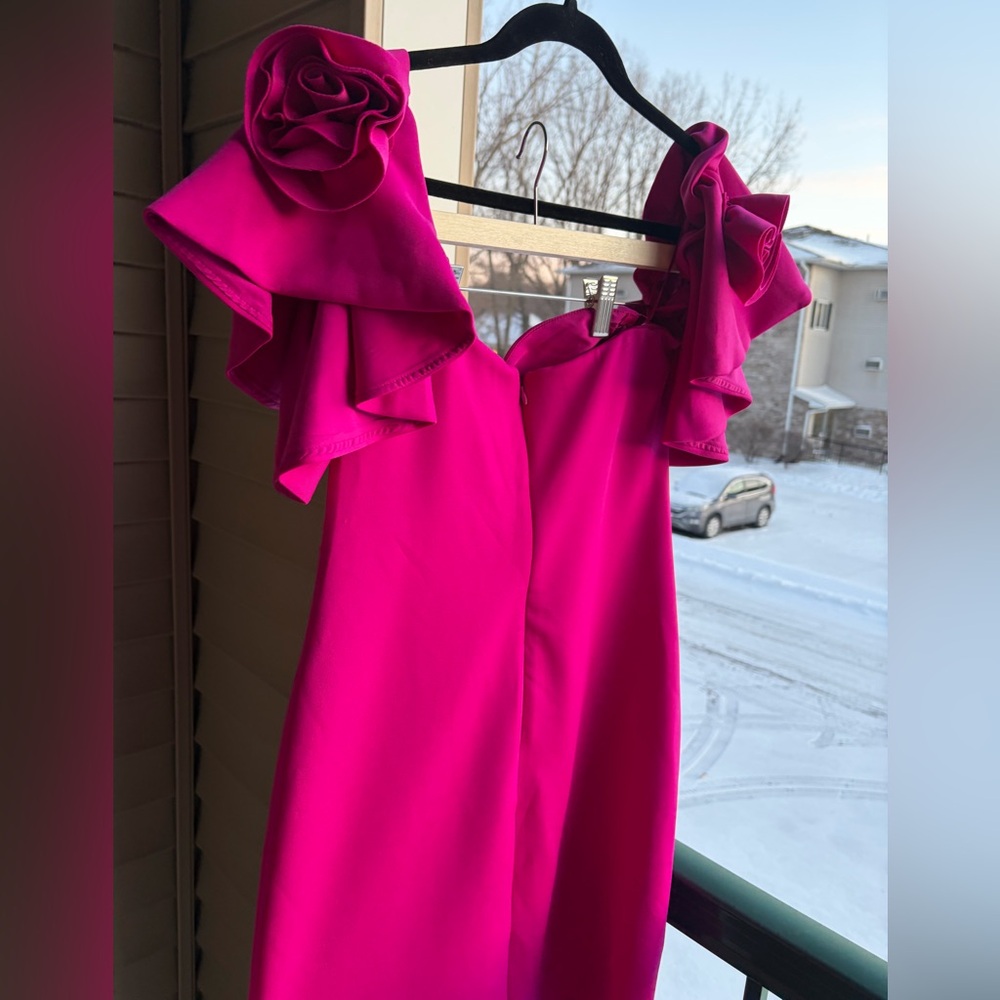 🆕 🌸 Jewel Badgley Mischka Magenta Rosette Mini Dress Size 10 Scuba Party Chic - Picture 7 of 17